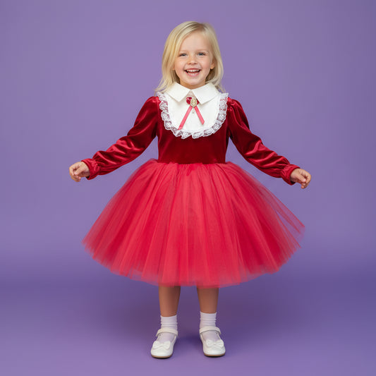 Meisjes Fluweel en Tule Feestjurk | Rood
