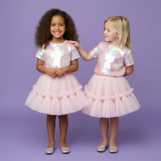 Feestelijke Meisjes Rok met Top | Roze