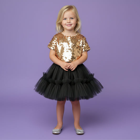 Feestelijke Meisjes Rok met Top | Zwart & Goudkleurig