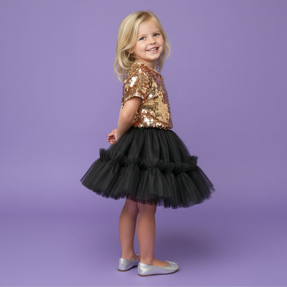 Feestelijke Meisjes Rok met Top | Zwart & Goudkleurig