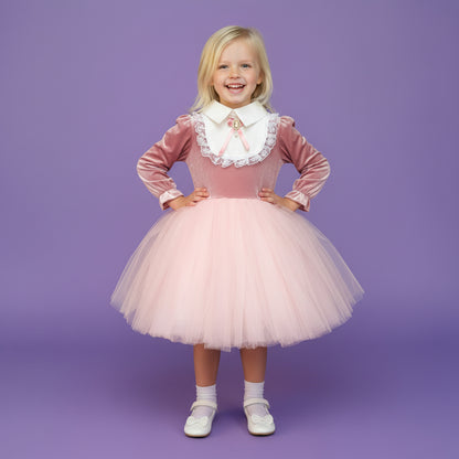 Meisjes Fluweel en Tule Feestjurk | Roze