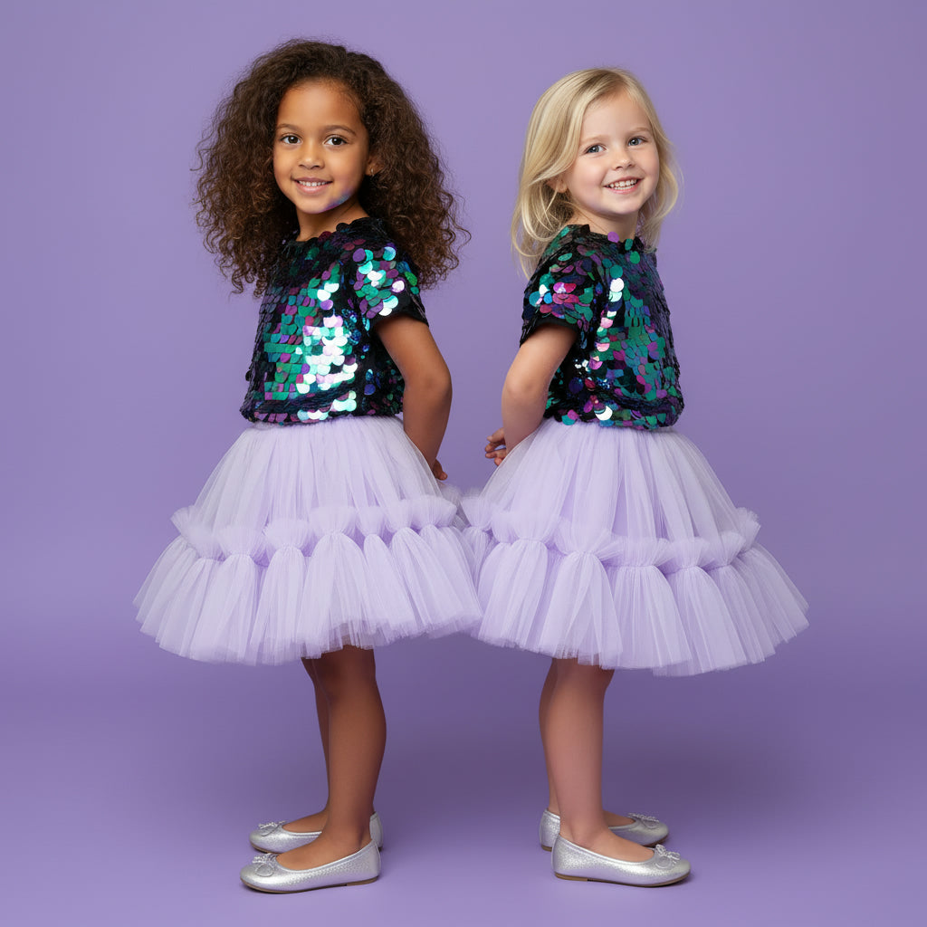 Feestelijke Meisjes Rok met Top | Paars