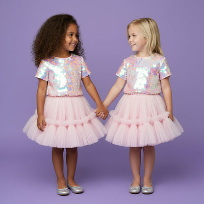 Feestelijke Meisjes Rok met Top | Roze