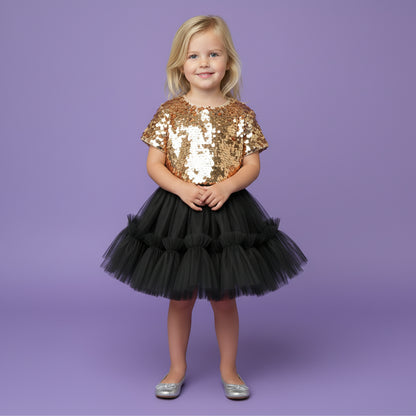 Feestelijke Meisjes Rok met Top | Zwart & Goudkleurig