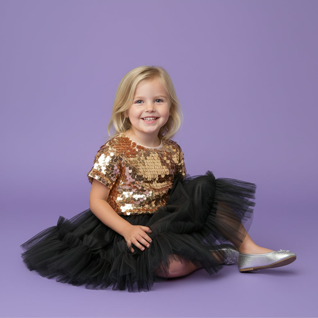 Feestelijke Meisjes Rok met Top | Zwart & Goudkleurig