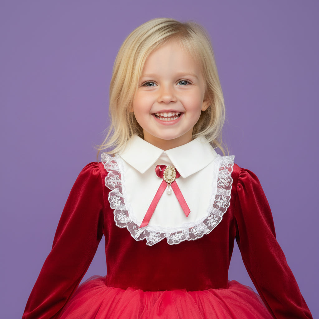 Meisjes Fluweel en Tule Feestjurk  | Rood