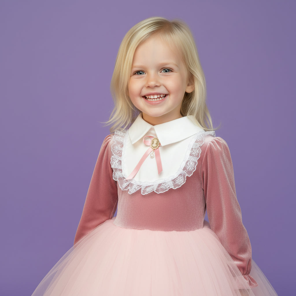 Meisjes Fluweel en Tule Feestjurk | Roze