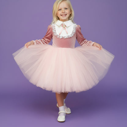 Meisjes Fluweel en Tule Feestjurk | Roze