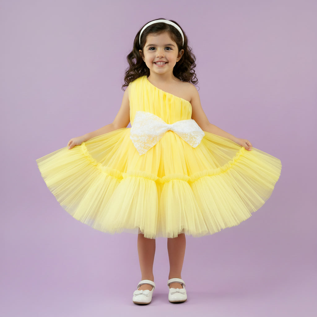 Meisjes Feestjurk met Strik | Geel