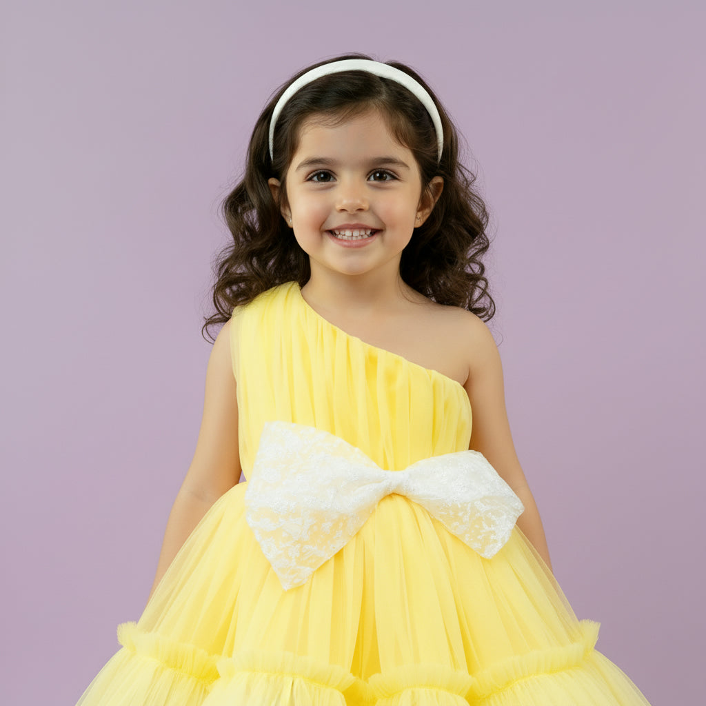 Meisjes Feestjurk met Strik | Geel