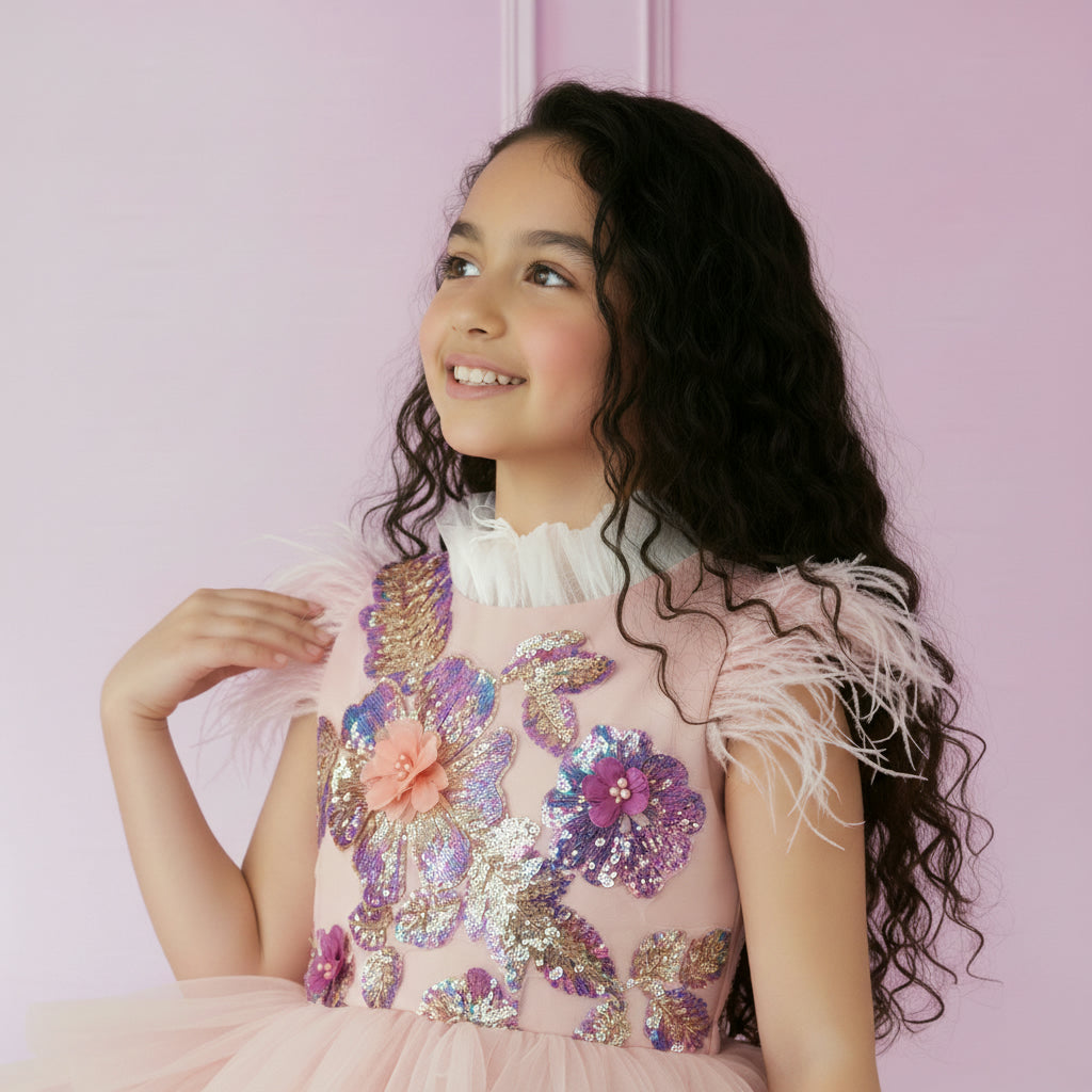 Elegante Lange Meisjes Feestjurk | Poederroze