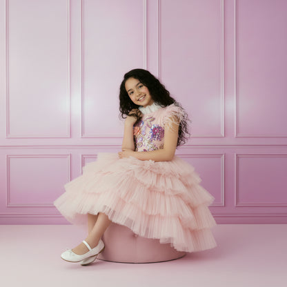 Elegante Lange Meisjes Feestjurk | Poederroze